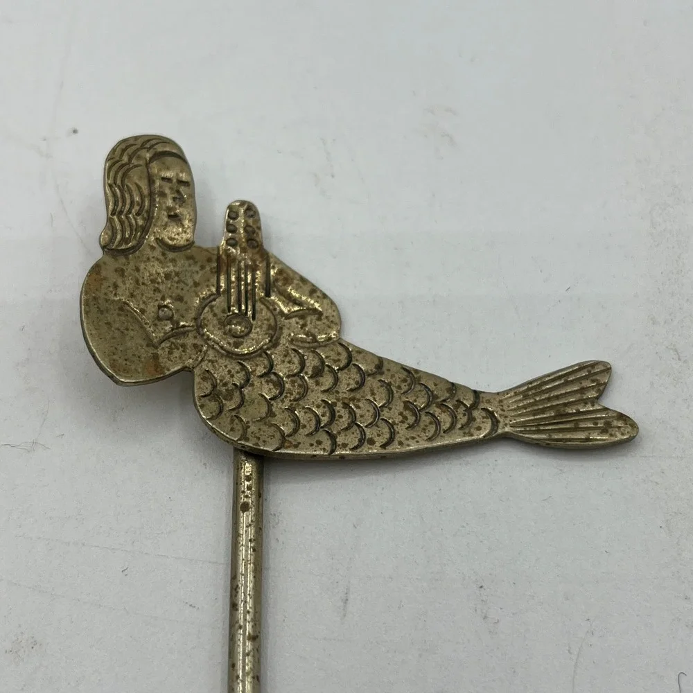 Vintage Brass Nautical Cocktail Swizzle Sticks Set of 6 Mermaid Tropical Coastal